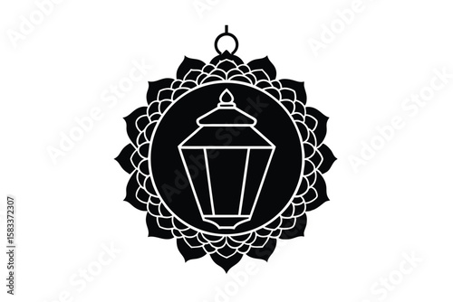 Ethnic lamp with rose mandala frame romantic glow vector art illustration