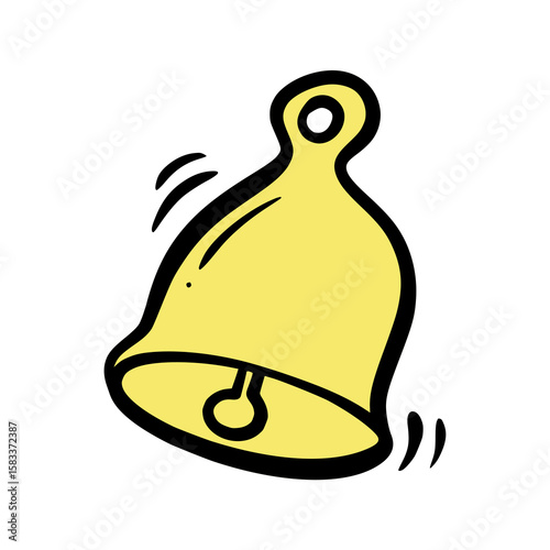 Hand-Drawn School Bell Cartoon Vector – Yellow Ringing Bell in Education Doodle Style