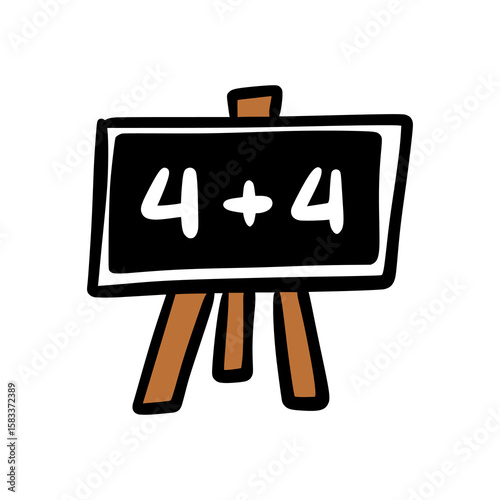 Hand-Drawn Blackboard Cartoon Vector – Math Chalkboard with Equation in Doodle School Style