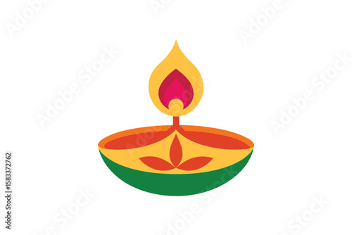 Festival clay Diya with blooming frame design festive illumination vector art illustration