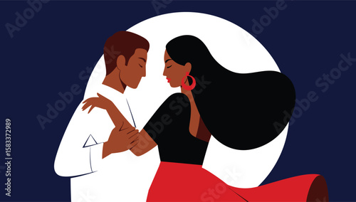  Romantic Couple Dancing in Close Embrace Under Moonlight Illustration