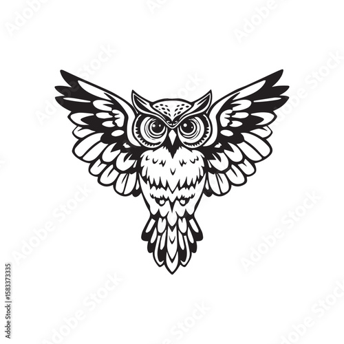 A striking owl with outstretched wings embodies wisdom and mystery isolated on white background