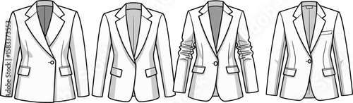 Women's blazer jacket flat fashion sketch, CAD drawing vector illustration for garment design, apparel tech sketch, and clothing template