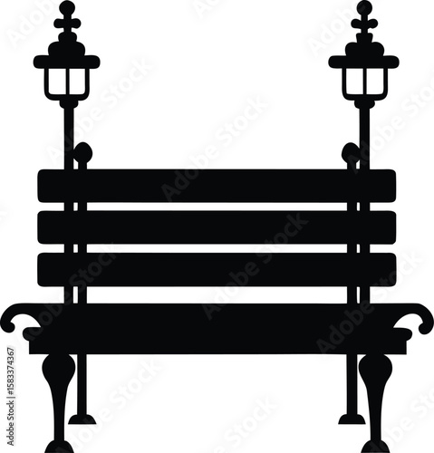 Vector silhouette of an empty wooden park bench or garden seat isolated on white