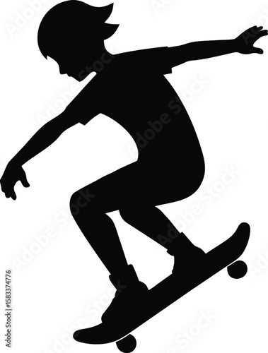 Silhouette of a young man jumping skateboarding vector illustration
