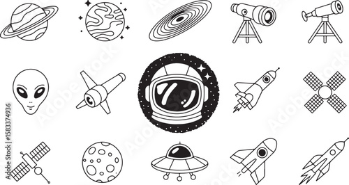Space exploration and celestial bodies collection planet rings