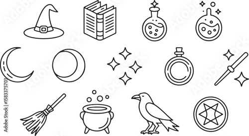 Witchcraft symbols and mystical objects magic occult