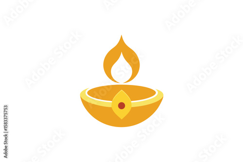 Golden glow Diya with embroidered style floral ring opulent illumination vector art illustration