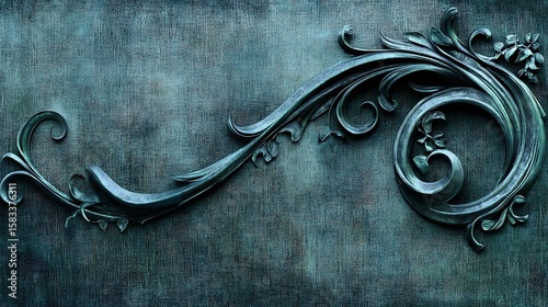 Ornate teal metal scrollwork design