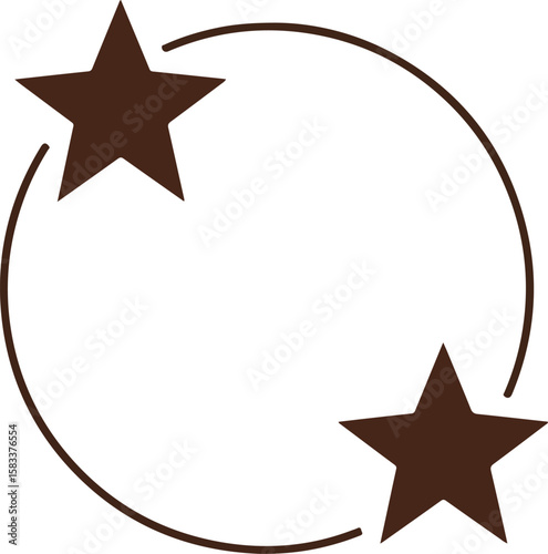 Two brown stars connected by a circular line suggesting movement or a cycle isolated on transparent background