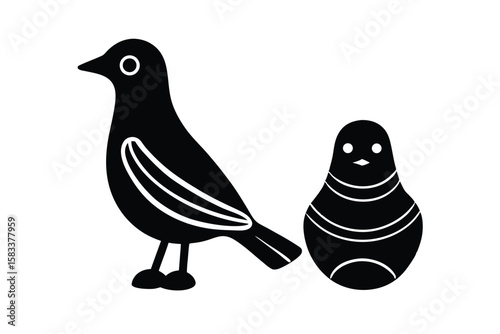 Mynah and clay doll design traditional art vector art illustration