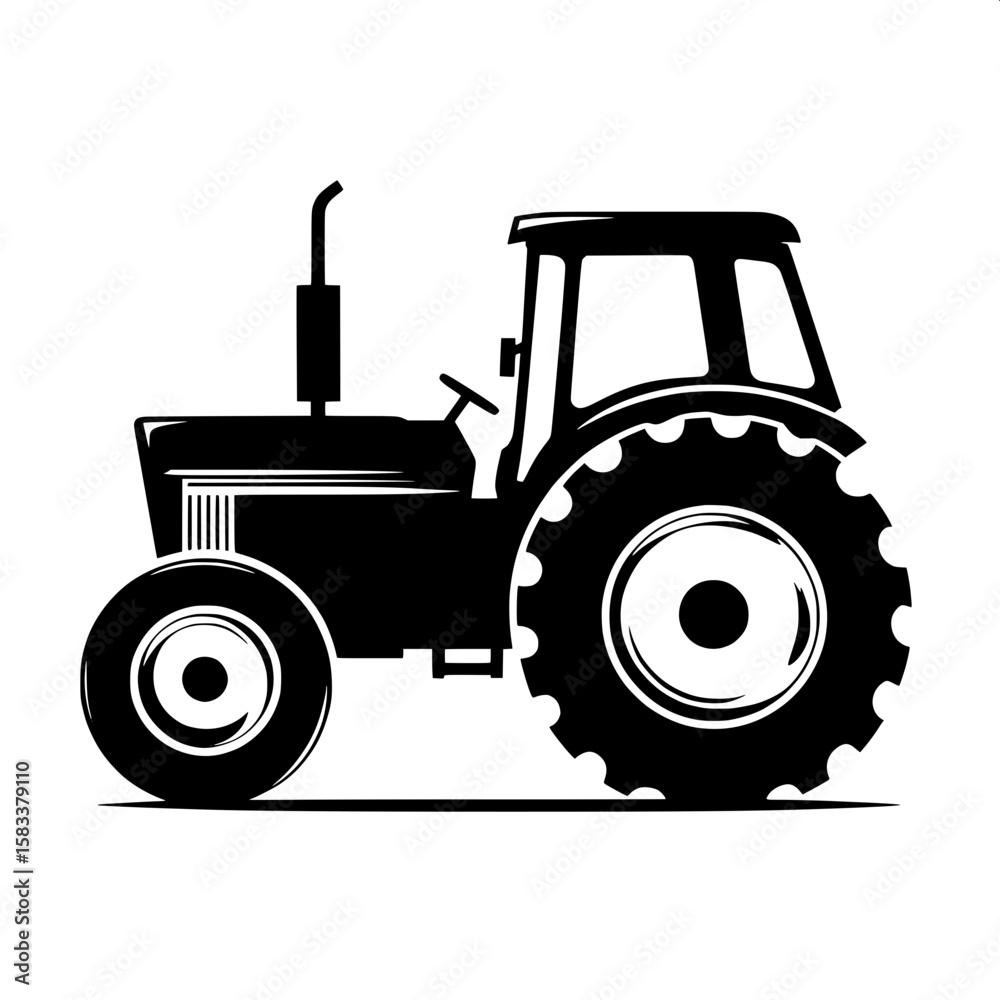 Obraz premium Black and White Vector Silhouette of a Tractor Side View