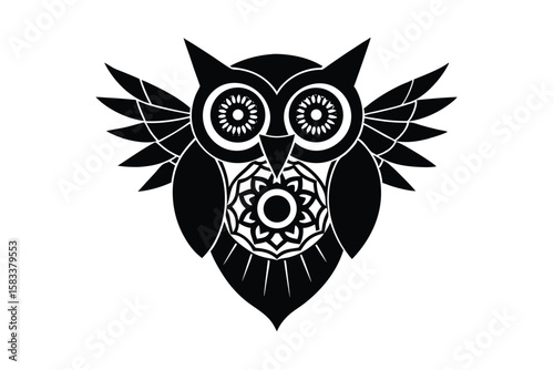 Owl with mandala elements spiritual avian vector art illustration