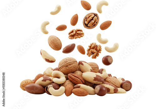 Isolated Falling Mix of Assorted Nuts
