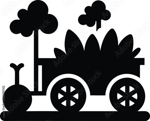 Gardening Cart Icon Silhouette of a Wheelbarrow with Plants and Trees