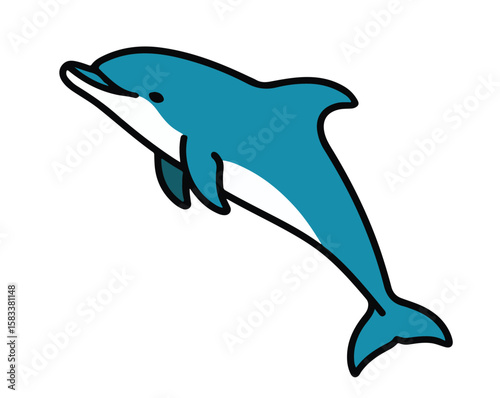 An illustrated blue and white bottle-nosed dolphin, isolated against a plain white background