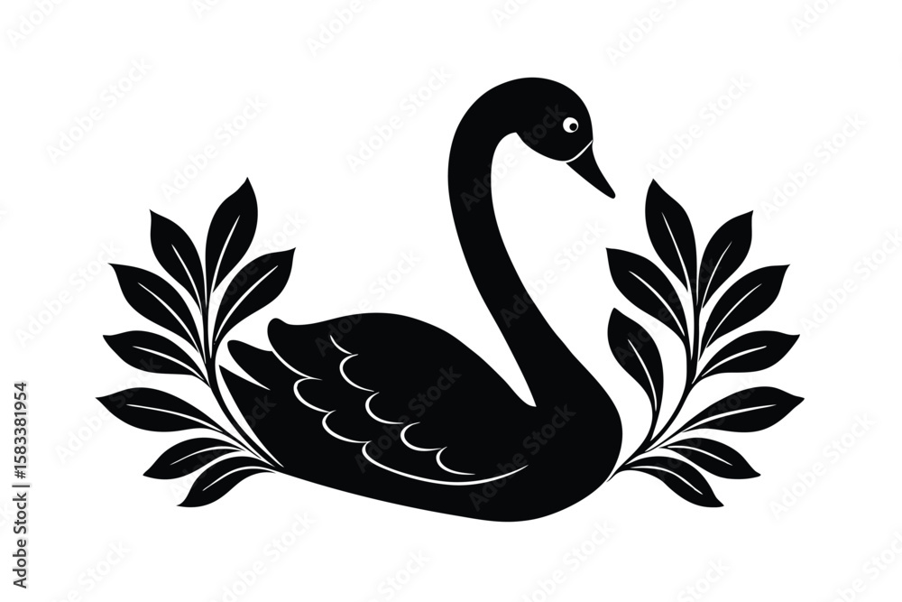 Obraz premium Royal swan in a floral background elegant avian vector art illustration