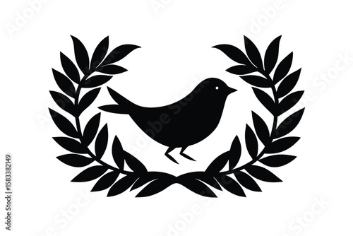 Solo bird with leaf frame natural beauty vector art illustration