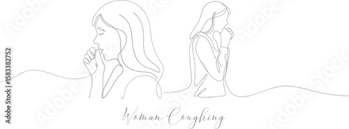 Woman Coughing Healthcare Wellness Concept Continuous One Line Drawing Editable Stroke