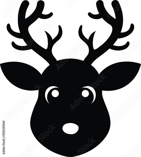 Cartoon deer or reindeer head vector illustration, isolated brown mammal with antlers, perfect for Christmas wild nature designs
