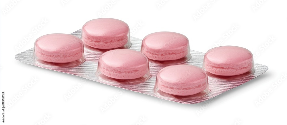 Fototapeta premium Rose-Tinted Tranquility: A Pack of Pink Macarons Ready for Sweet Indulgence