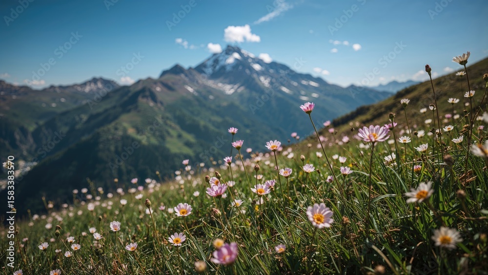 Fototapeta premium Blossoms blooming on highland slopes during springtime