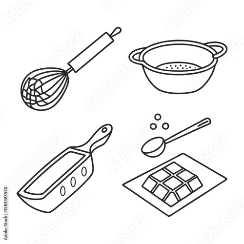 Whisk colander scoop spoon chocolate mold vector