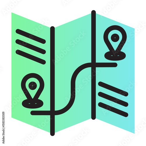Map and Location Icon - Flat Line Style Vector Icon