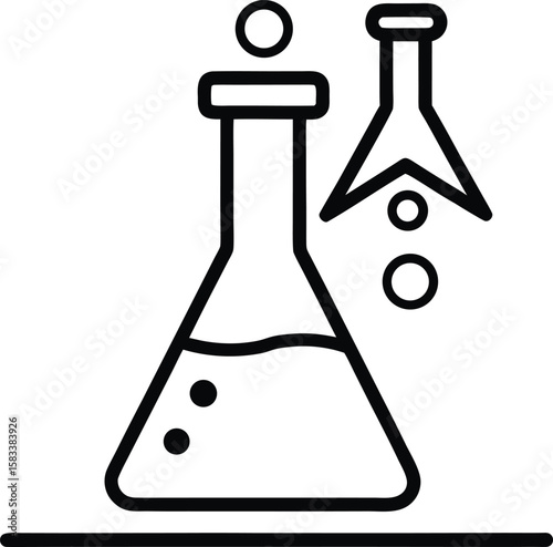 Chemical test tubes and other glass lab equipment for scientific research and analysis