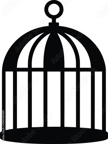 Gold vintage birdcage isolated with an open door symbolizing freedom from captivity