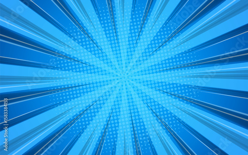 Comic book halftone effect template with radial background. vector illustration.