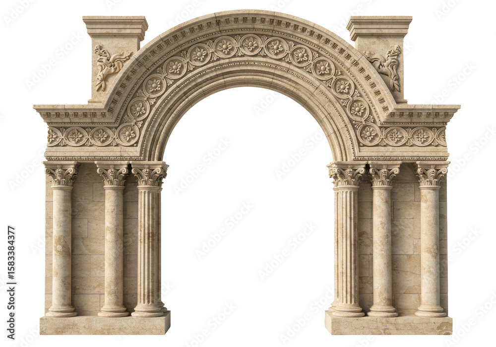 Fototapeta premium Isolated Ornate Stone Archway with Columns and Carvings