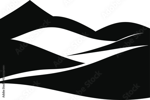 Black silhouette of a woman in a flowing vector design, a striking illustration with a dynamic wave pattern