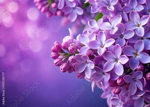 Close up of Beautiful Lilac Flowers in Bloom with Soft Purple Background