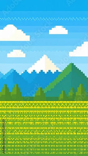 European mountain with cartoon pixelated