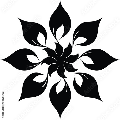 Vector black and white floral illustration with delicate petals and leaves, perfect for a tattoo or decorative design element