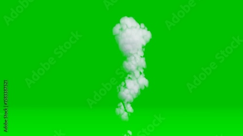 Rising puff of white smoke on isolated chroma background.