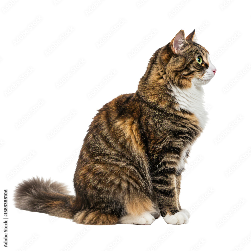 Obraz premium Tortoiseshell cat sitting looking in profile pose
