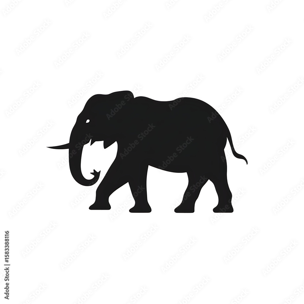 Fototapeta premium Elegant Black Elephant Silhouette Walking on Transparent Background