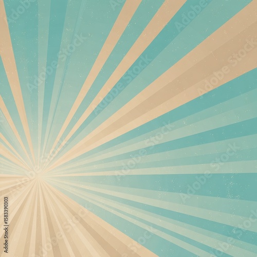 Retro sunburst background.  Pastel colors, light teal and beige, radiating lines, vintage texture