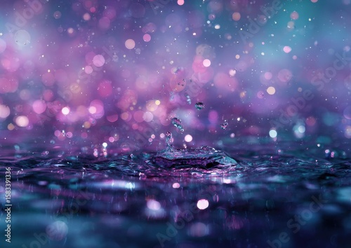 Water splash, vibrant bokeh