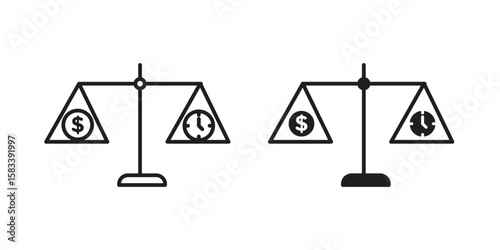 Time and money compare scale icon vector illustration. Flat design. Graphic design vector symbols.