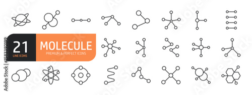 Set of line icons related to Molecule Structure and more. Outline icons collection. Editable stroke. Vector illustration.
