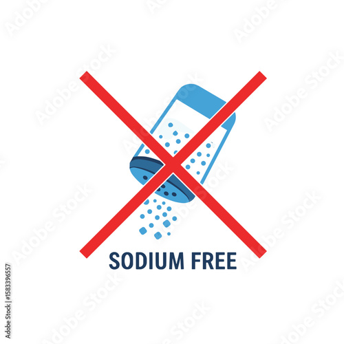 Sodium Free symbol with crossed out salt shaker. Flat vector illustration isolated on transparent background.