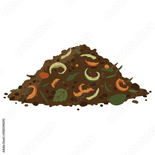 Compost heap with vegetable scraps and organic waste.  Flat vector illustration isolated on transparent background.