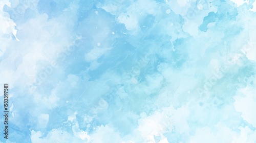 An abstract blue watercolor background, featuring light sky blue and white, is perfect for elegant designs that add an artistic, gentle, soothing touch to illustrations and various projects.