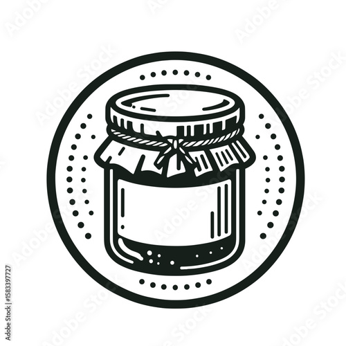 Jar of homemade preserves illustration in a circular design for culinary and artisanal contexts