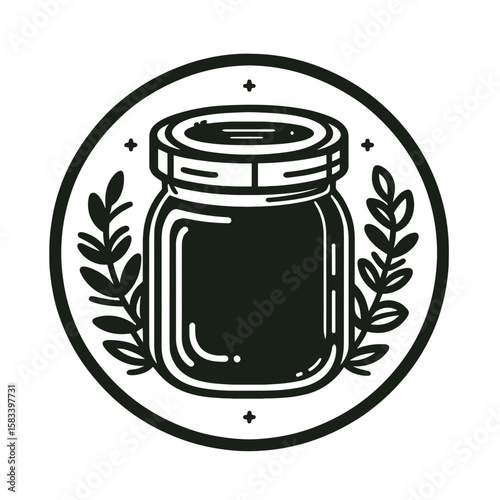 Jar illustration for jam or preserves in a circular design for culinary and artisanal contexts