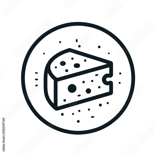 Cheese wedge illustration in a circular design for culinary and gourmet contexts