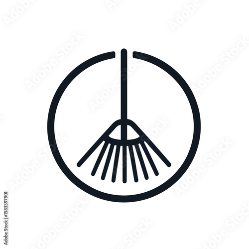 Rake illustration in a circular design for gardening and landscaping services